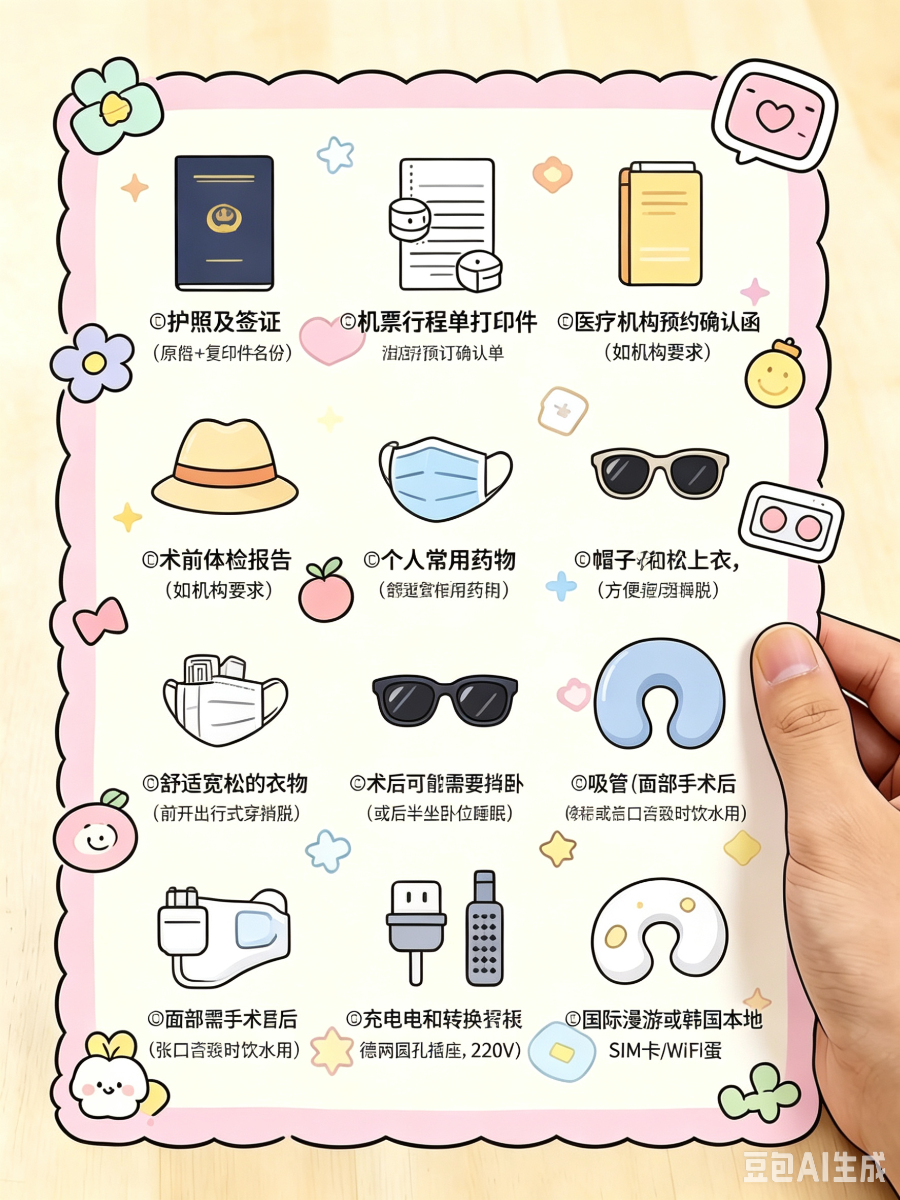 术前准备物品清单图